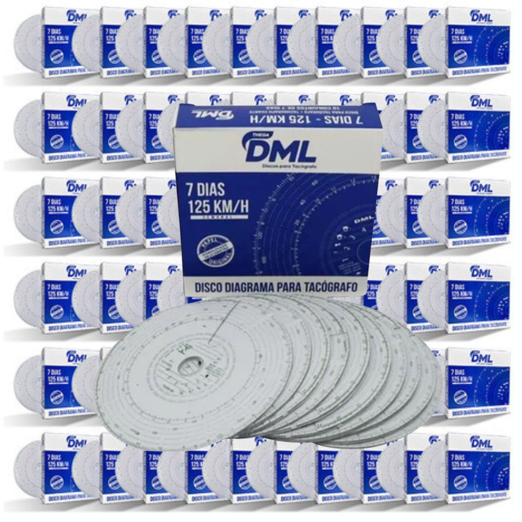 60 x Disco Tacógrafo Semanal 7 dias DML 125km/h - Caixa com 10un