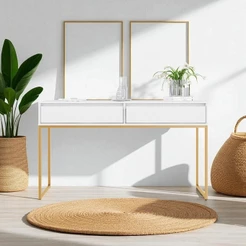 Aparador Metalic pés em Metal Estilo Industrial Sala Estar Branco Dourado