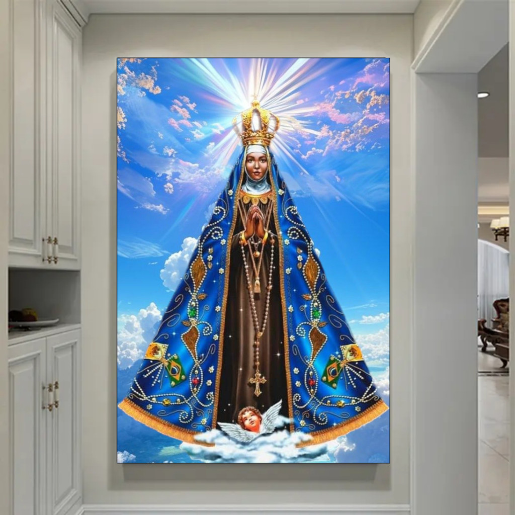 Quadro Católico Nossa Senhora Aparecida Grande Decoração Espiritual para o Lar em Oferta na Shopee
