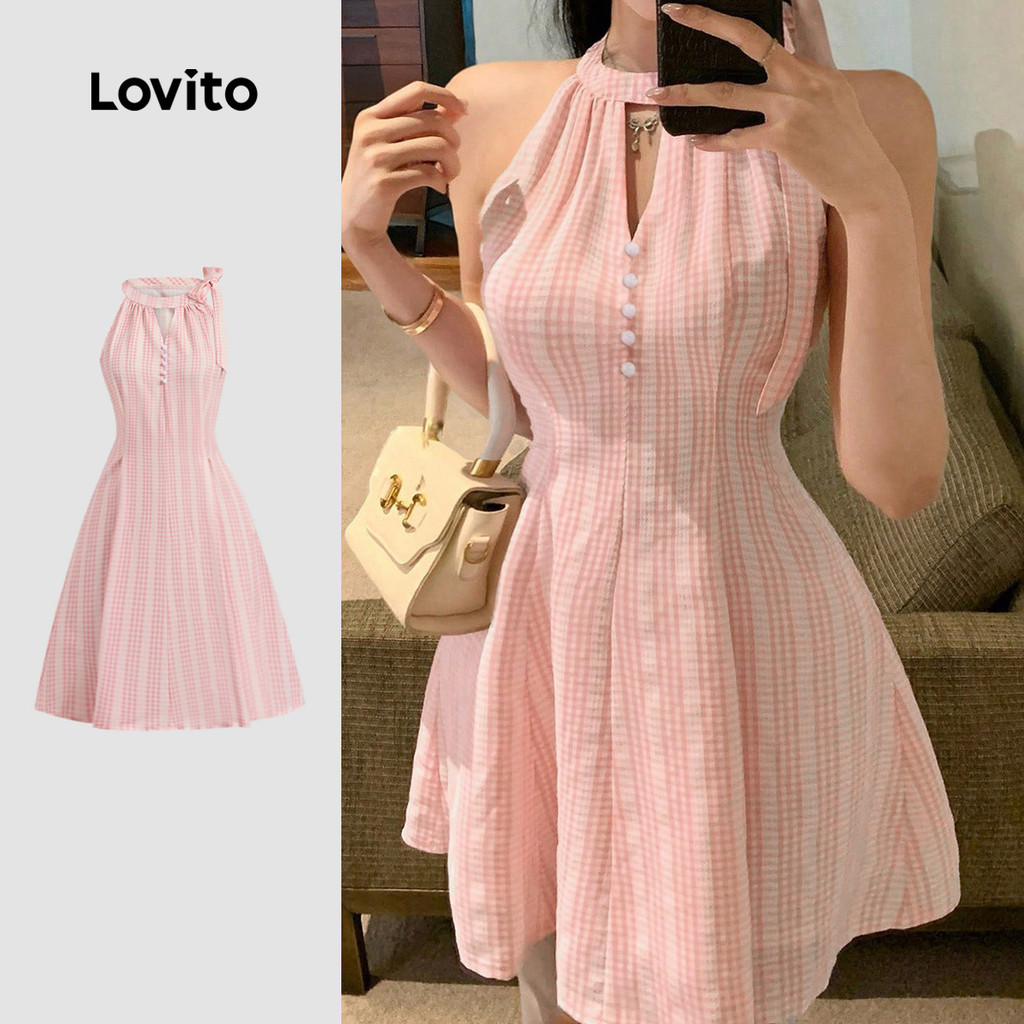 Lovito Vestido De Festa Glamoroso Com Botões E Recortes Rosa Para Mulheres Ideal Para Primavera/verão L151AD450 em Oferta na Shopee