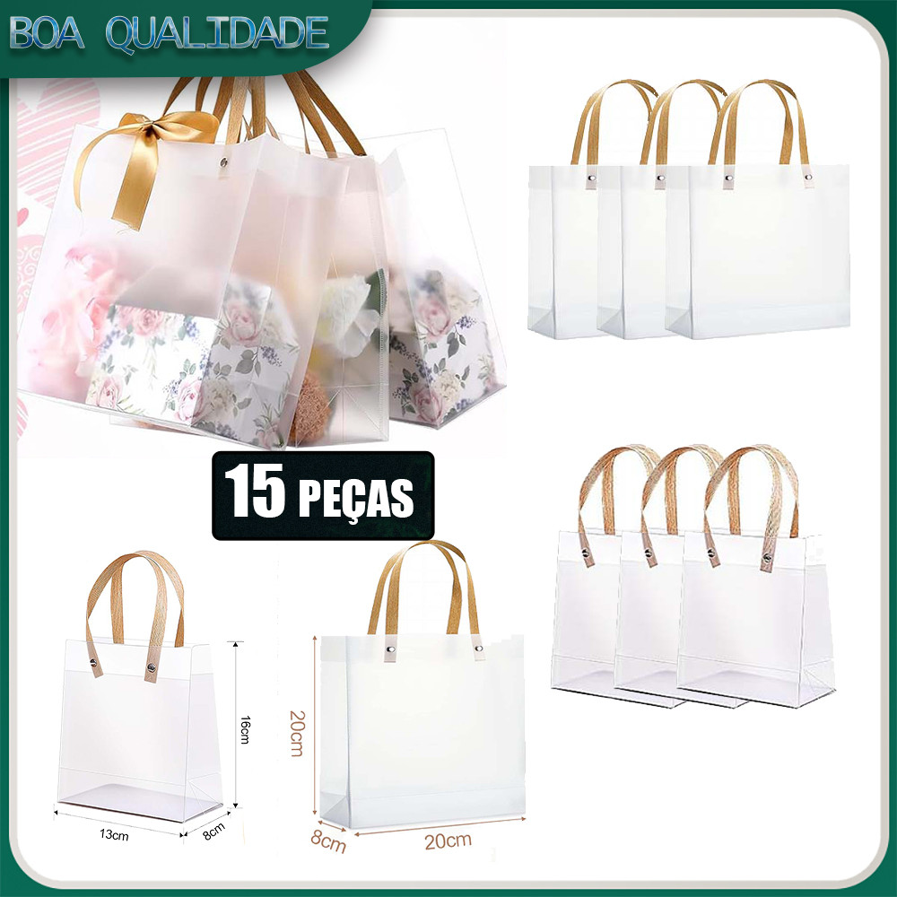 Sacola transparente transparente 15 peças saco de presente de PVC adequado para presentes de festa de aniversário de cas