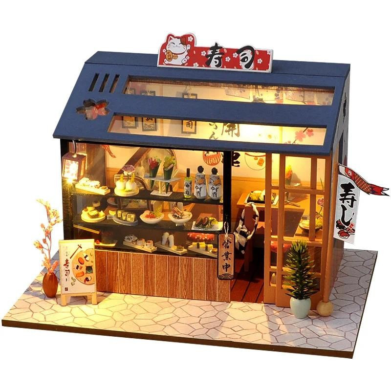   Casa de Bonecas em Miniatura de Madeira DIY Kit Pequeno Quebra-Cabeça 3D Brinquedo de Montagem com Móveis e Iluminação