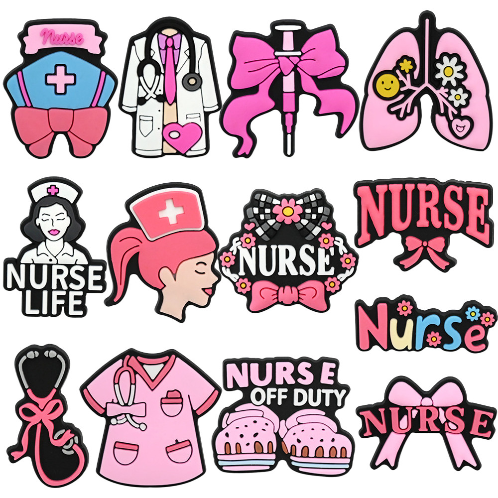 Charms de Sapatos 13 Estilos de Decorações da Série de Enfermeiras Médicas Acessórios de PVC com Botão