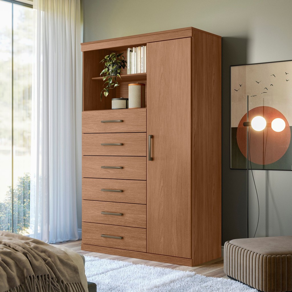 Multi-cômoda 1 Porta 6 Gavetas Marabá Jatoba em Oferta na Shopee
