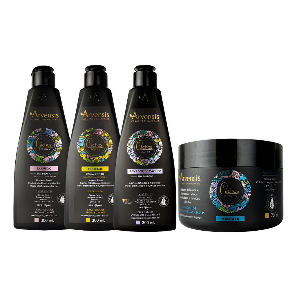Kit Arvensis Cachos Shampoo Co Wash Ativador Masc Ondulado
