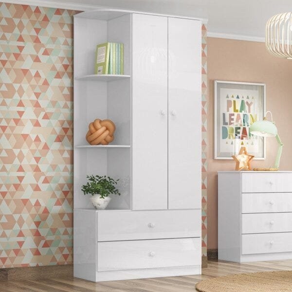 Guarda-Roupa de Bebê 2 Portas 2 Gavetas Labirinto  Branco em Oferta na Shopee