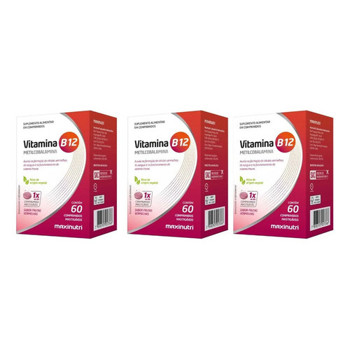 Kit 3 Und - Vitamina B12 Mastigaveis 180 Gomas - Maxinutri em Oferta na Shopee