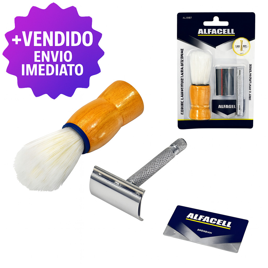 Conjunto Barbear Clássico Com Aparelho Navalhete Metálico Pincel E Lâminas De Aço Inox em Oferta na Shopee