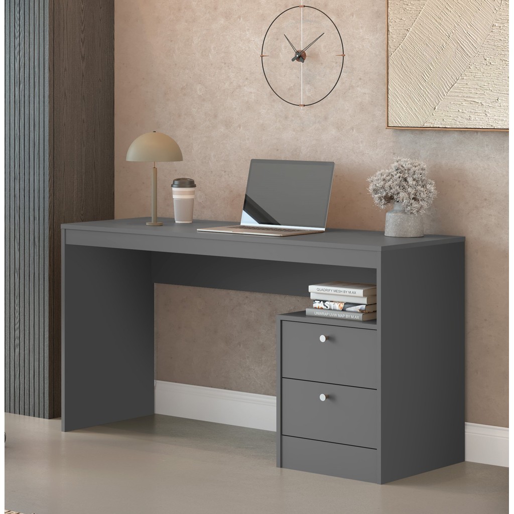 Escrivaninha Mesa Escritório 2 Gavetas 135cm 100% MDF Funzionale 1350 Titânio