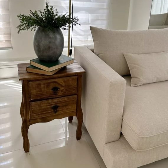 Mesa de Cabeceira Rústica Madeira Pinus 2 Gavetas Criado Mudo Quarto