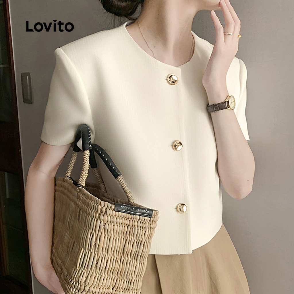 Detalhes do Lovito Blusa Feminina Casual Lisa com Botões Frontais L129AD1440