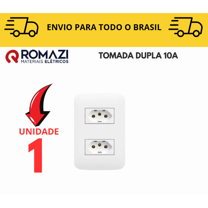 Tomada Dupla 10A canoa romazi e Interruptores linha canoa romazi / 20A / Paralelo / Tomada