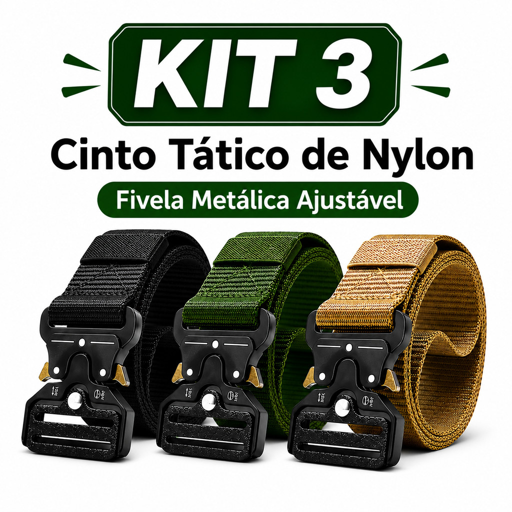 Kit 3 Cinto Tático Masculino Militar Em Nylon Reforçado Com Fivela Ajustável Alta Resistência