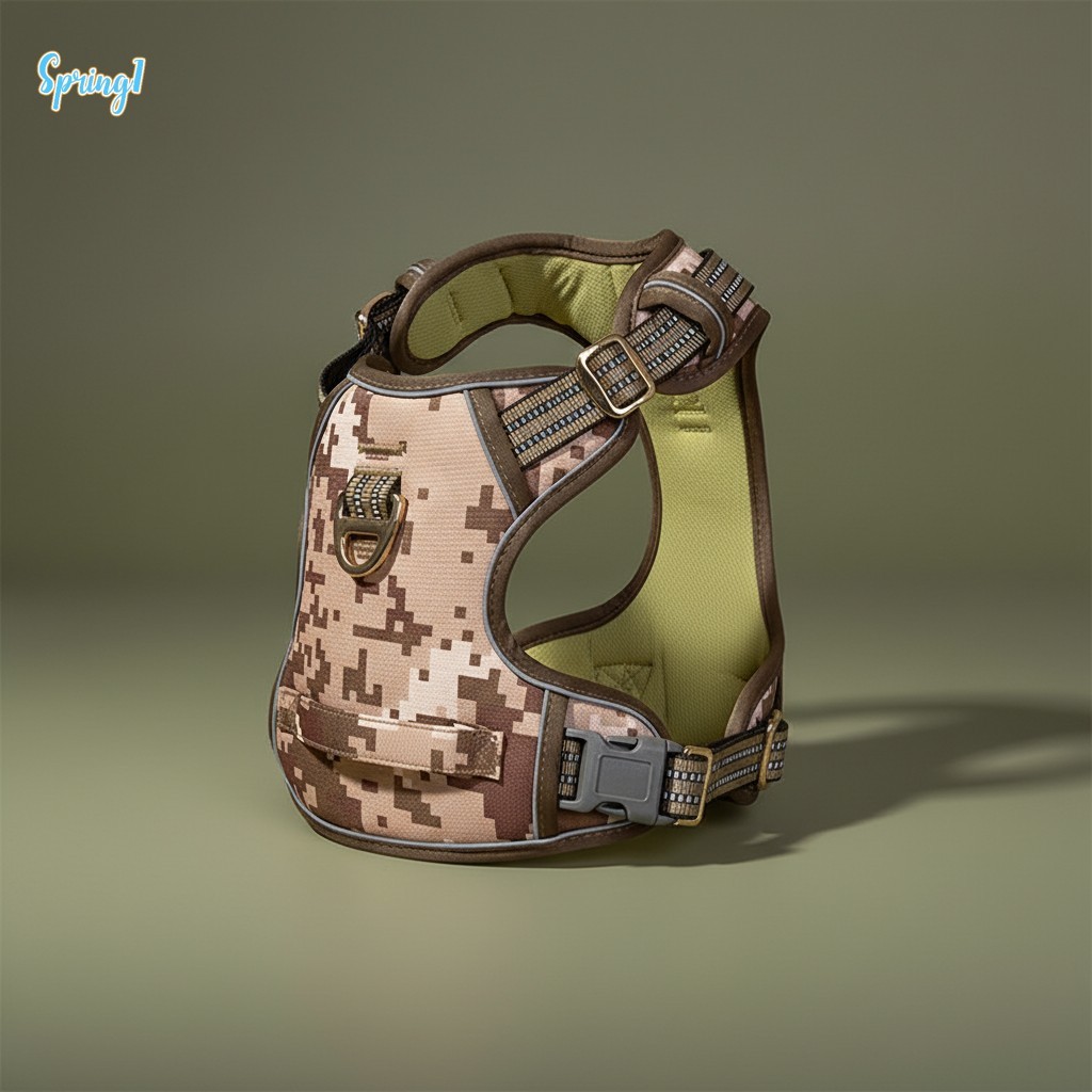 Arnês Reflexivo Camuflado Para Cães , Raça Grande , Respirável , Nylon , Segurança Noturna Ajustável