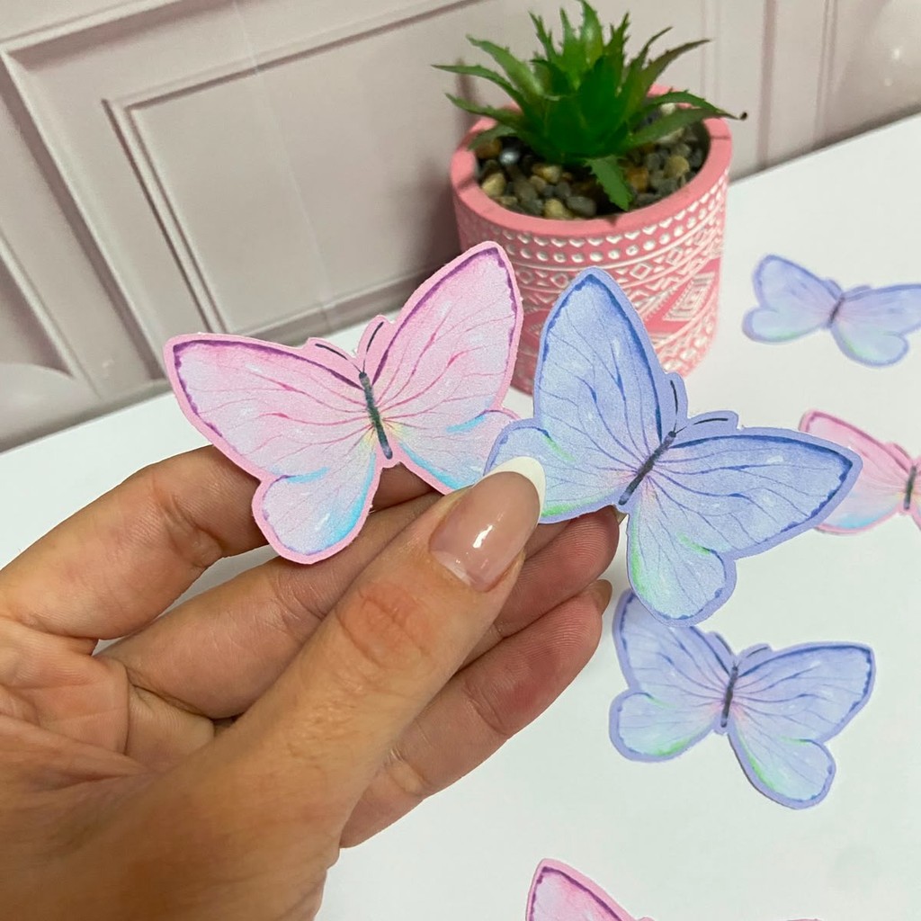 Aplique 5 cm Borboleta Rosa Lilas Jardim Encantado  - Lembrancinha - Tubete - Aniversário Mesversario - Festa