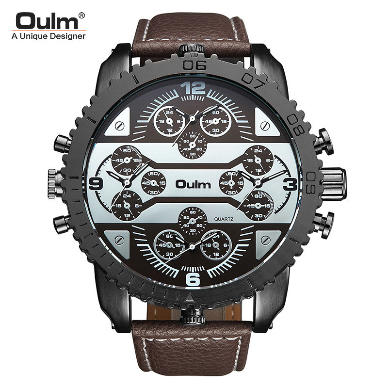 Oulm relógio masculino de quartzo novo fuso horário Casual moda Multi-fuso horário relógio masculino com mostrador grand