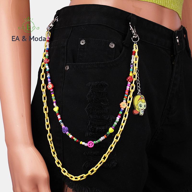 EA & Moda Hip Hop Punk Cinto Corrente Chaveiro Anel Feminino Masculino Multicolorido Resina Círculo Coração Pingente Cin