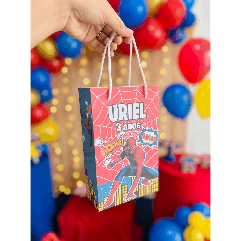Sacolinha Personalizada com Nome e Idade - Tema Homem Aranha - Lembrancinha Aniversário - Pegue e Monte
