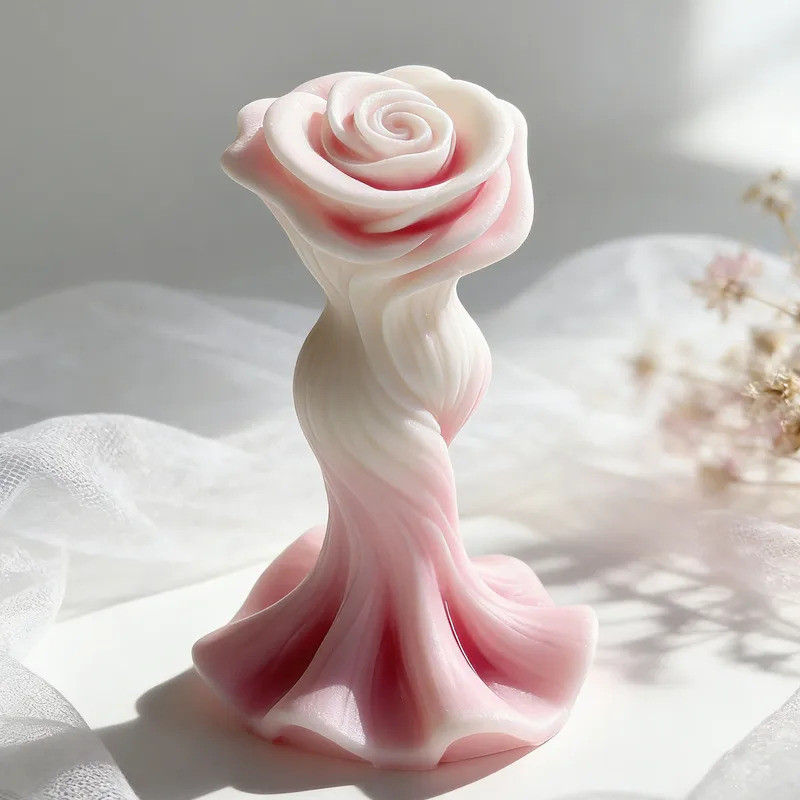 DIY Rosa Forma Vestido Design Molde De Silicone Artesanal Aroma Vela Gesso Resina Moldes Decoração Desktop Artesanato Fa