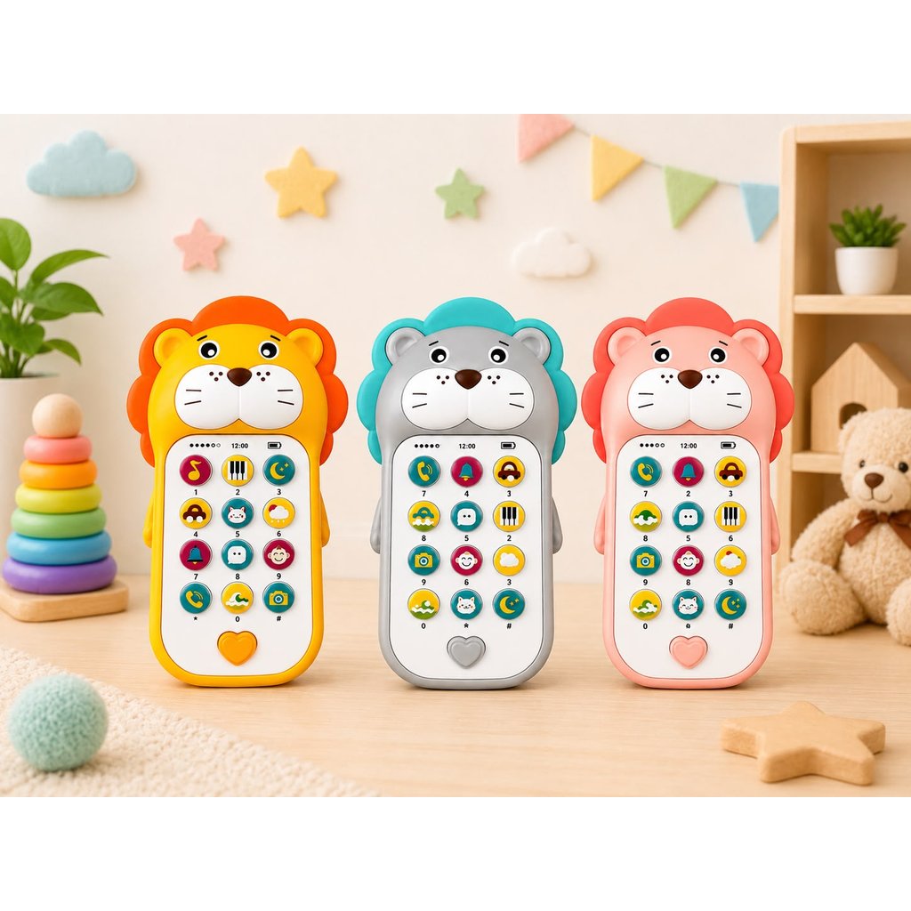 Brinquedo 2 em 1 Celular Bilíngue Musical Interativo leão