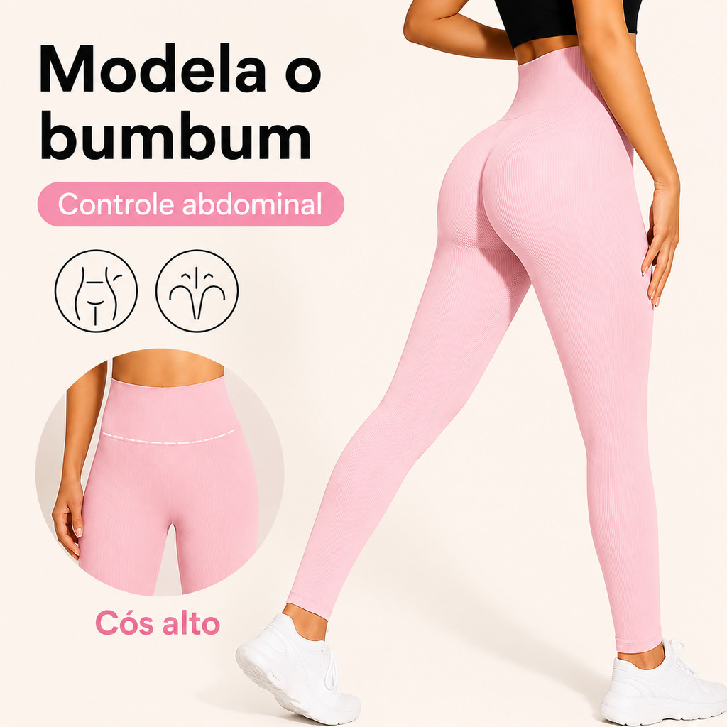 Calça Legging Canelada Feminina Cintura Alta Sem Costura Modeladora Fitness Academia
