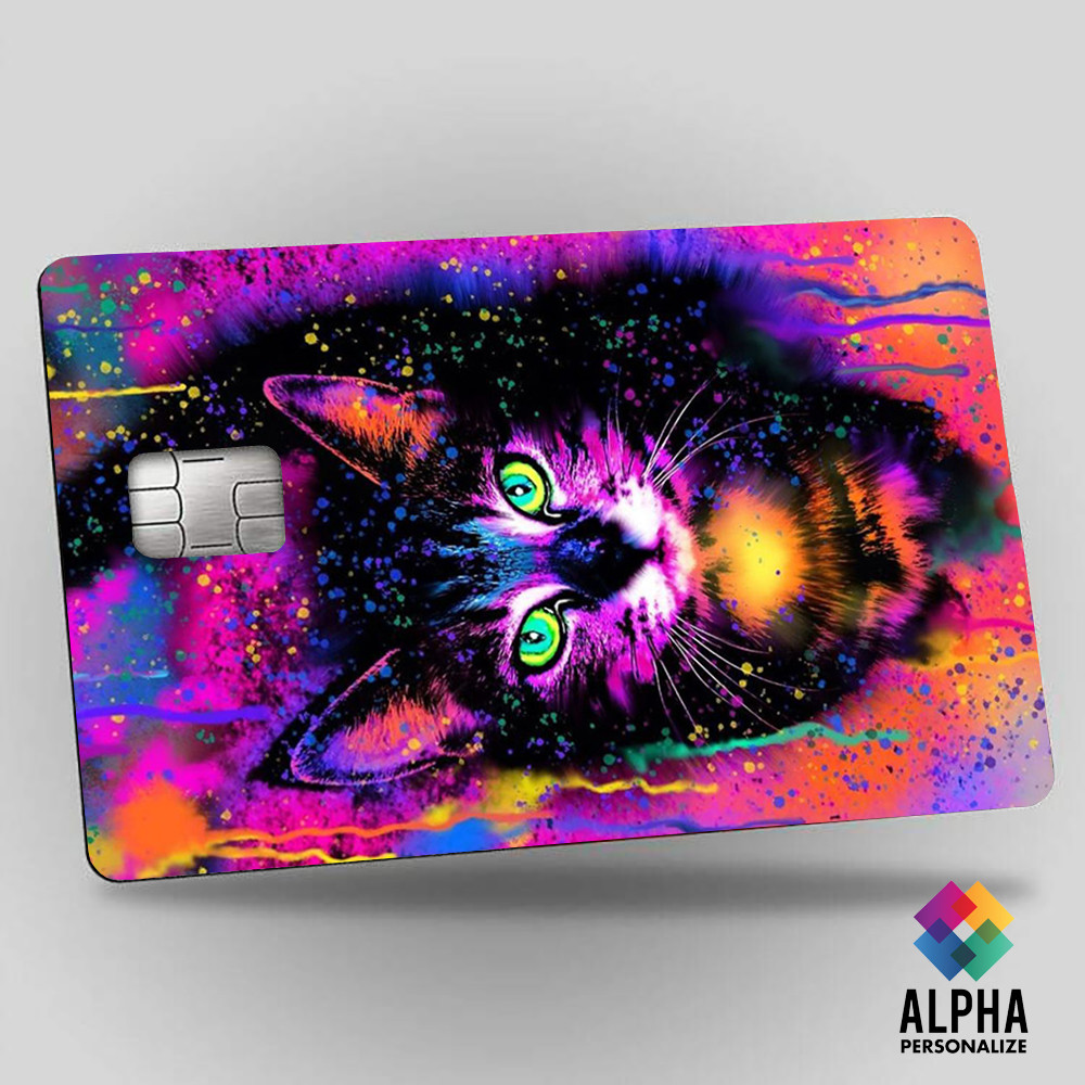 Adesivo para Cartão de Credito Gato Colorido Car Colors Neon Pelicula Debito Credito Card