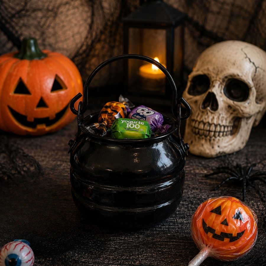 Baldinho de Halloween com Alça - Caldeirão Preto - 8x9cm - 1 unidade - Rizzo