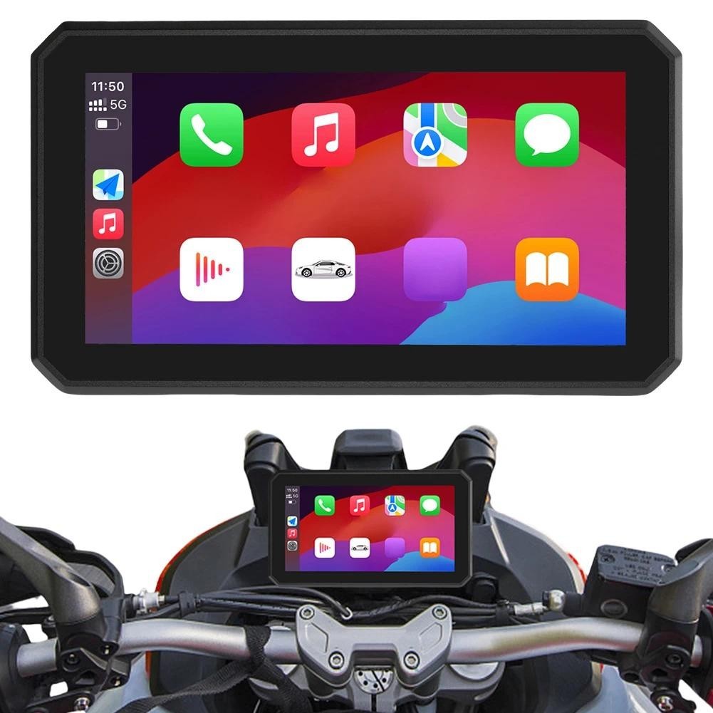 5.5 Polegada Traço Cam Espelho Link Sem Fio Carplay Android Auto Portátil Monitor Da Motocicleta Loops Gravação HD 1080P