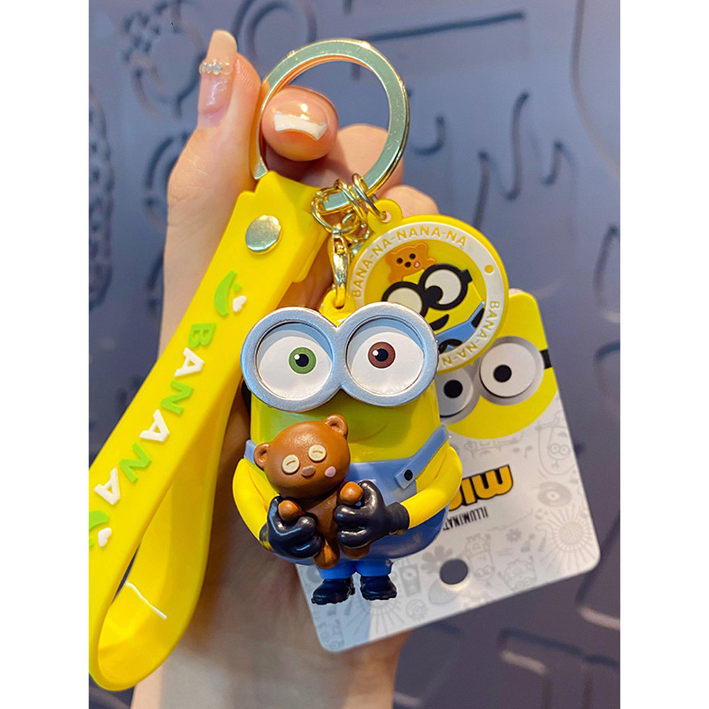 Genuíno autorizado Minion chaveiro olho grande bonito carro chaveiro Bob tim saco pingente presente periférico