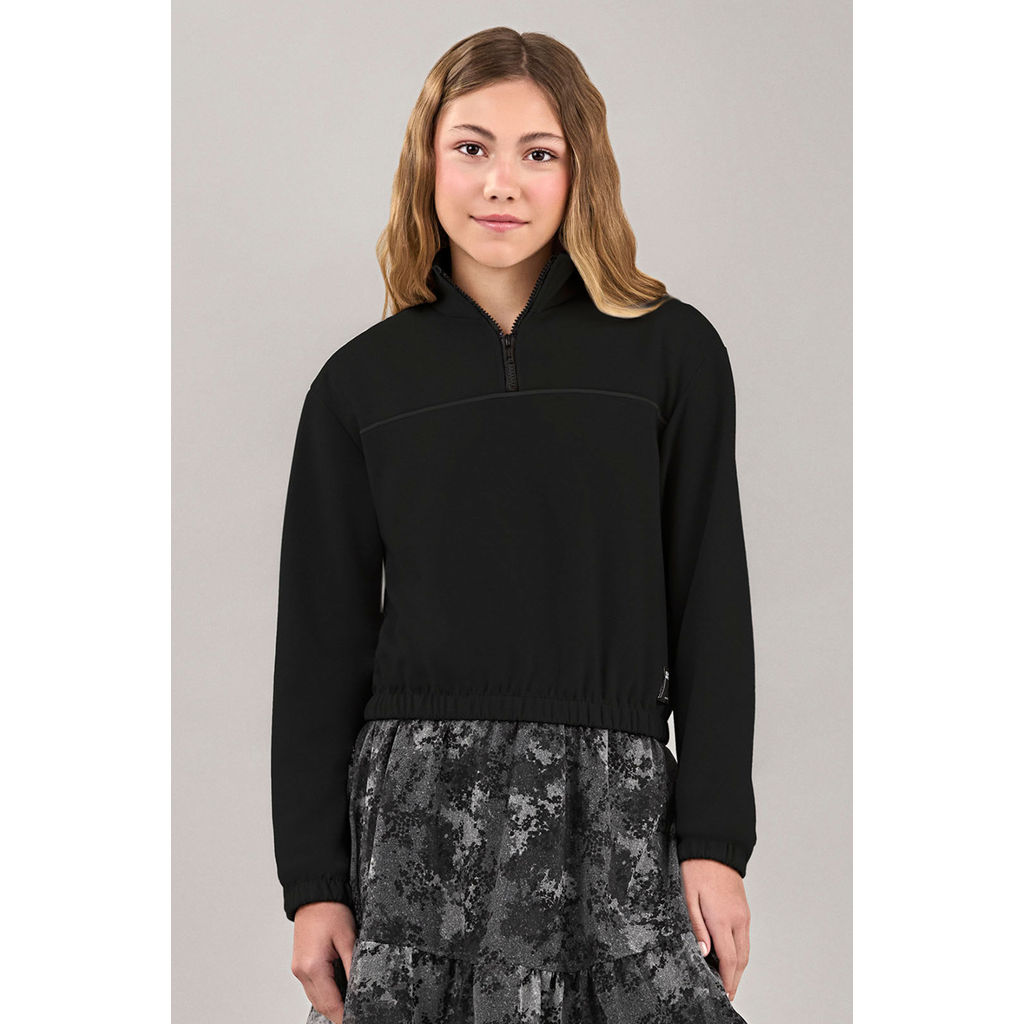 Blusão Juvenil Cropped Menina Gola Alta Beats Preto