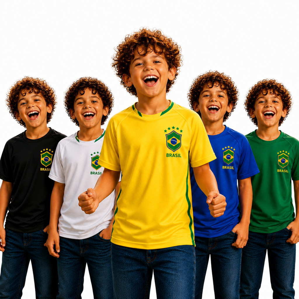 Camisa do Brasil Infantil Camiseta Dryfit Copa do Mundo 2026 Crianças 2 a 15 anos
