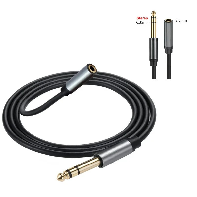 Cabo de extensão de áudio de 6,35 mm macho para fêmea de 3,5 mm, 1/4 para 1/8, cabo de áudio estéreo TRS de 3,5 mm para