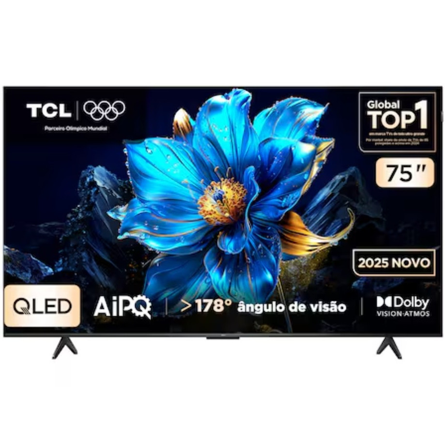 Smart TV 75” TCL QLED 4K Ultra HD 75P7K Google TV HDR10+ HDMI 2.1 Chromecast built-in Dolby S2 Q1 D1 A1 A1