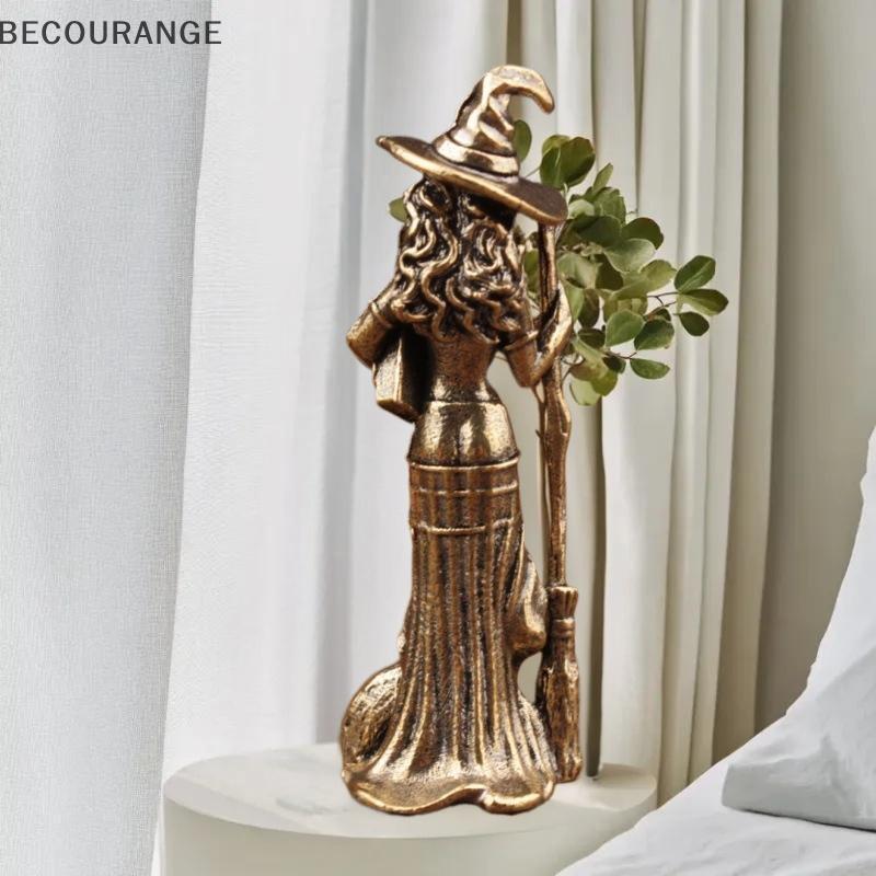 BEC 1 Pçs Retro Bonito Personagens De Feiticeiro Estatuetas Vassoura De Bronze Bruxa Mágica Pequena Estátua Decoração De