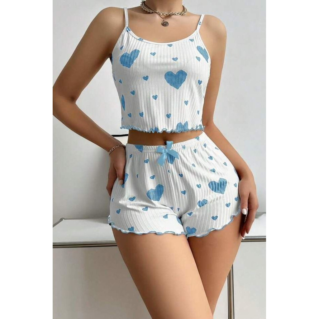 Pijama Feminino Cropped Coração Suede Canelado Conjunto Alcinha P ao G Plus Size Baby Doll