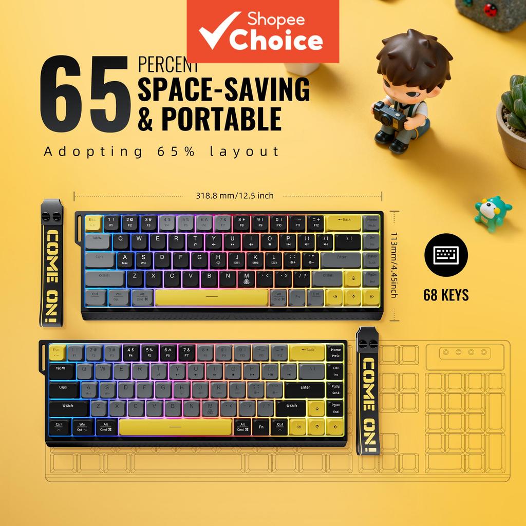 Teclado de Jogos F68 68 Teclas Layout 65% Ergonômico Teclado com Fio Retroiluminação RGB Teclado Anti-Fantasma Atalho