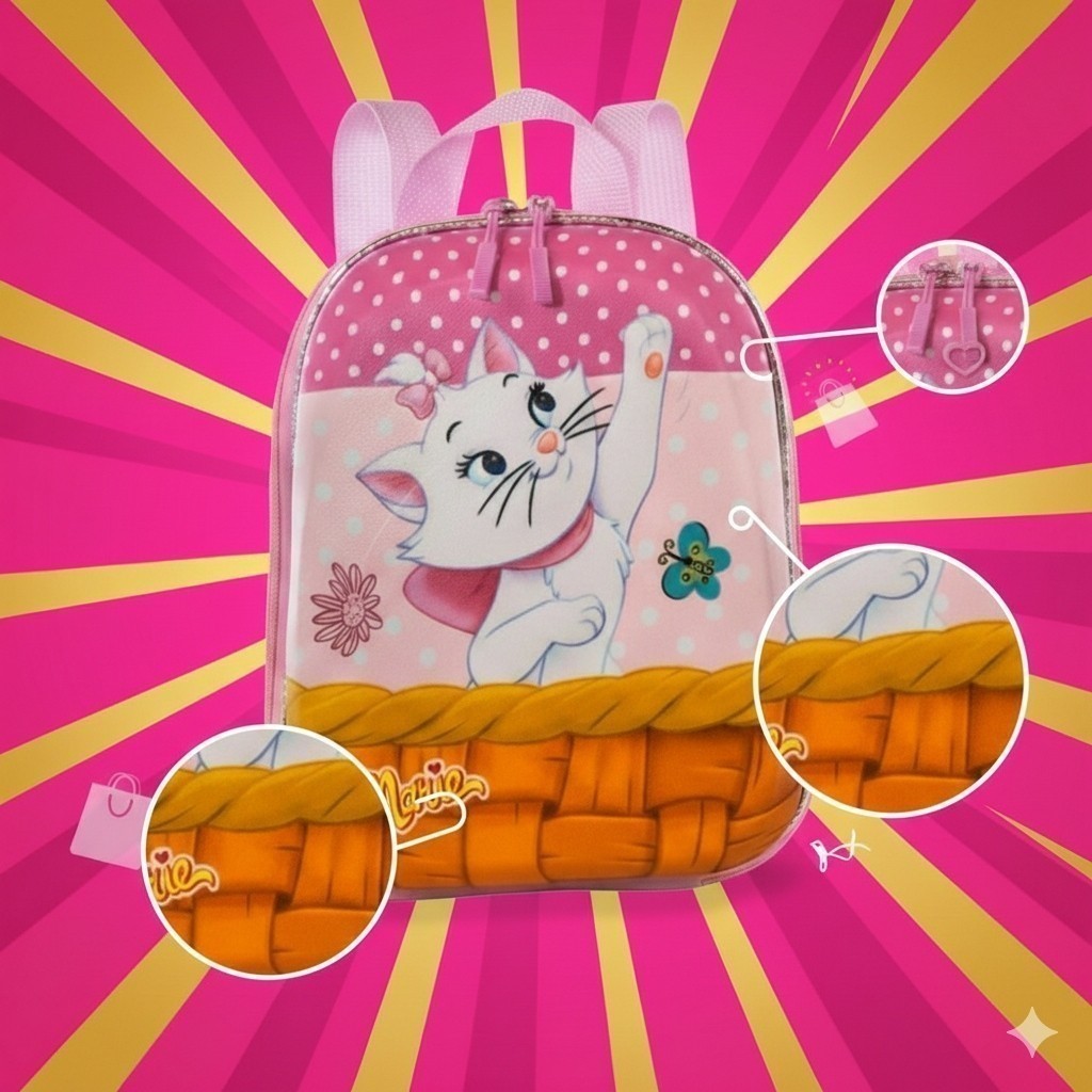 Mochila Gatinha Marie Disney Rosa Poás Escola Creche Passeios Funcional