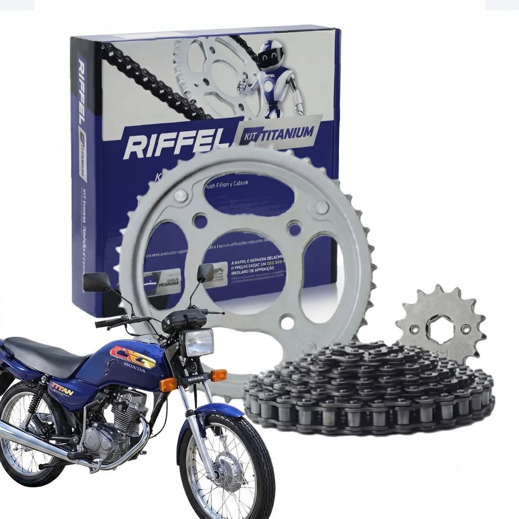 Kit Transmissão CG 125 Titan 83-99 Riffel Coroa Pinhão Corrente