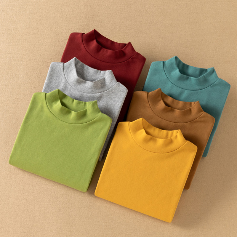 Meninos crianças camisa de fundo meia gola alta algodão primavera outono inverno meninos manga comprida camiseta meados 