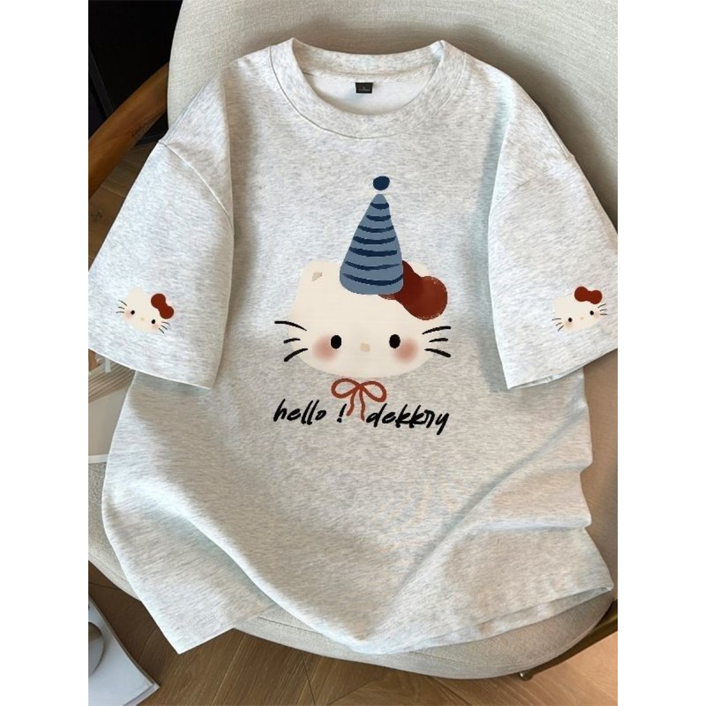 Médio grande crianças americano dos desenhos animados gatinho gato impresso algodão de manga curta camiseta meninos meni