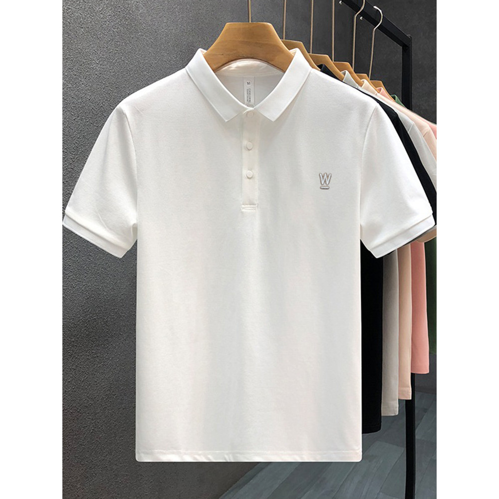 Ruffian bonito High-End lapela etiqueta bordada camisa polo de manga curta masculina Street Wear Casual camiseta verão