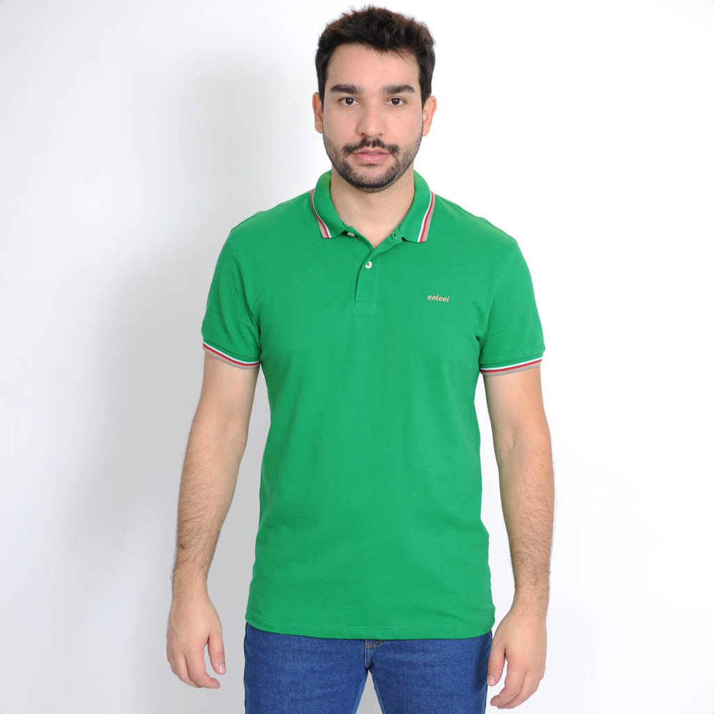 Camiseta Polo Colcci Comfort 3 Listras Verde - Masculino