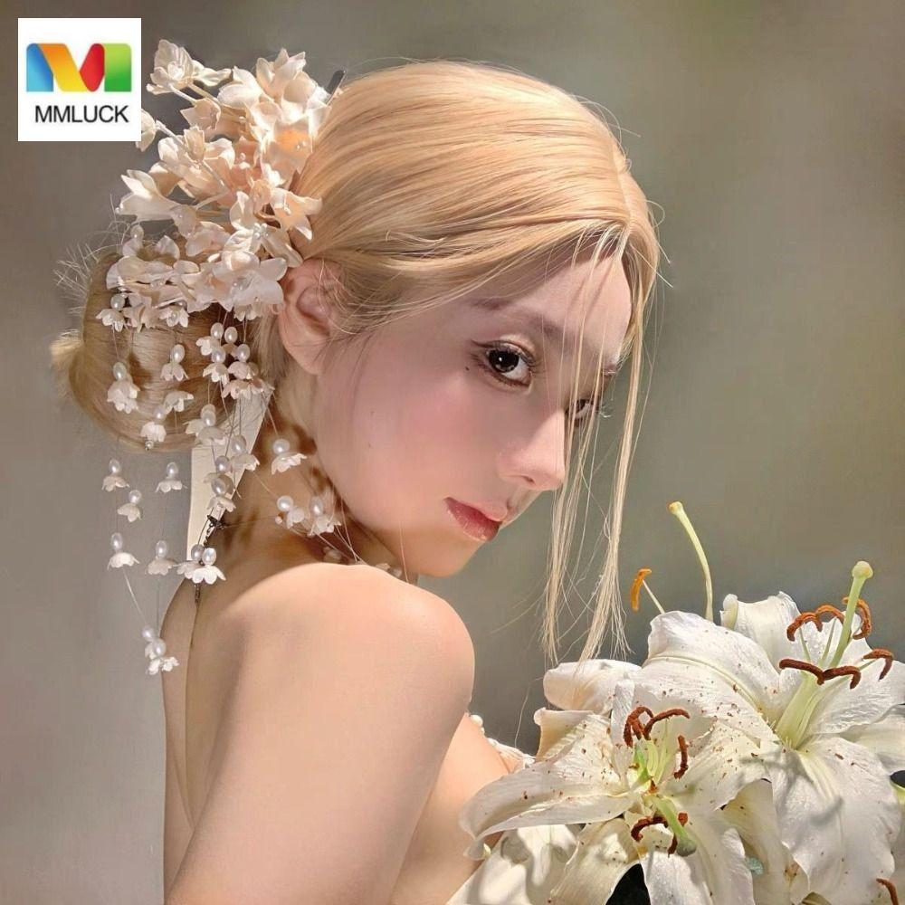 Cocar De Casamento DARBY , Chapéu De Noiva De Luxo De Fada , Presilhas Elegantes De Flores Com Borla De Pérola