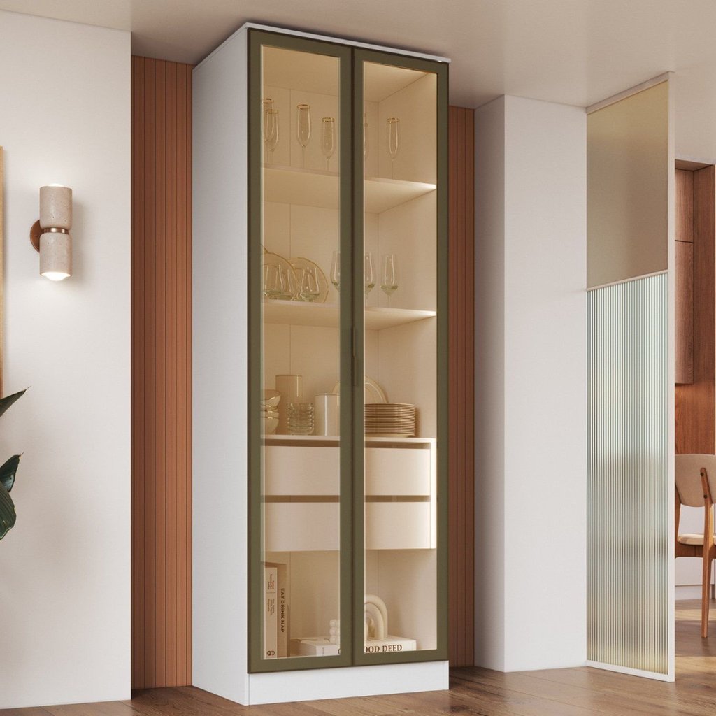 Cristaleira Armário 2 Portas Reflectas com LED100% MDF Branco
