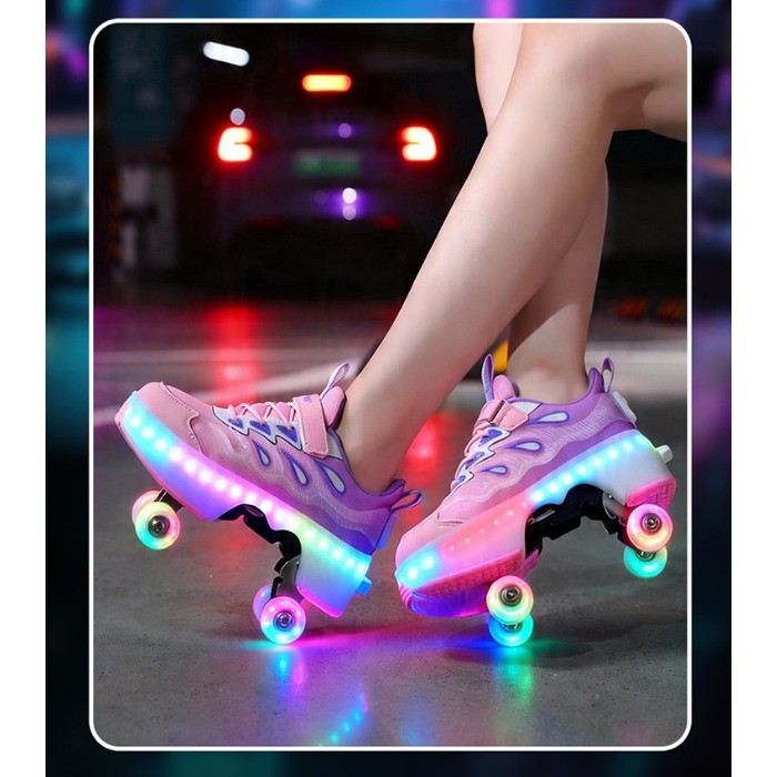 Ya Yaofang sapatos de quatro rodas encolhível Bluetooth controle luz suave polia patins luminosos Runaway sapatos quatro