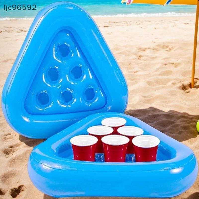 [ljc] Triângulo Piscina Flutuante Mesa De Cerveja Beber Coaster Inflável Bar Bandeja Colchão De Ar Água Comida Bebida Su