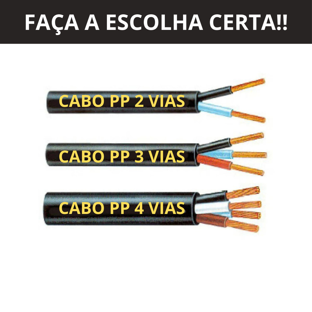 Cabo Pp 3x1,5 - Flexível 3 Vias 1,5mm - 20/30 Metros Preto