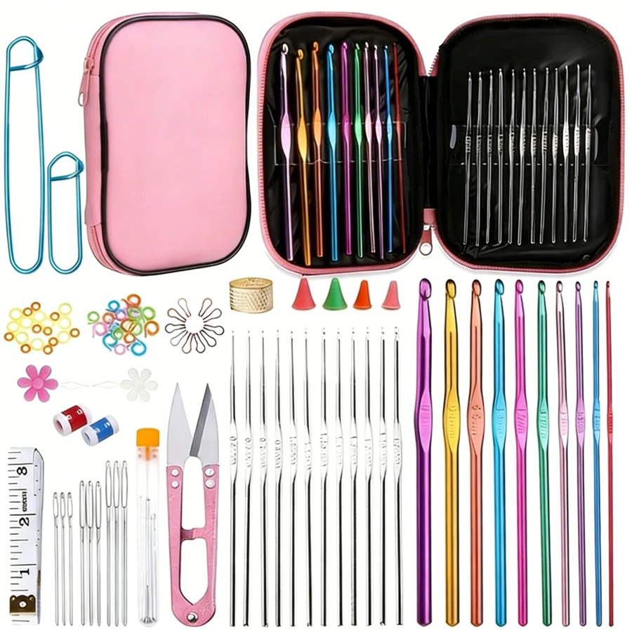 kit 127 peças De Ferramentas De Agulhas colorido Crochê de Tricô Alumínio para Fio Ponto Cruz Manual