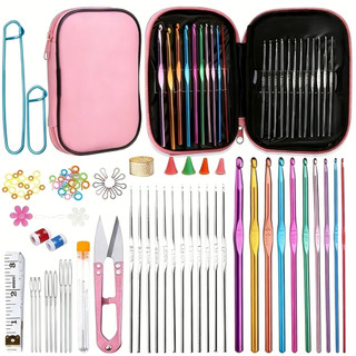 kit 127 peças De Ferramentas De Agulhas colorido Crochê de Tricô Alumínio para Fio Ponto Cruz Manual