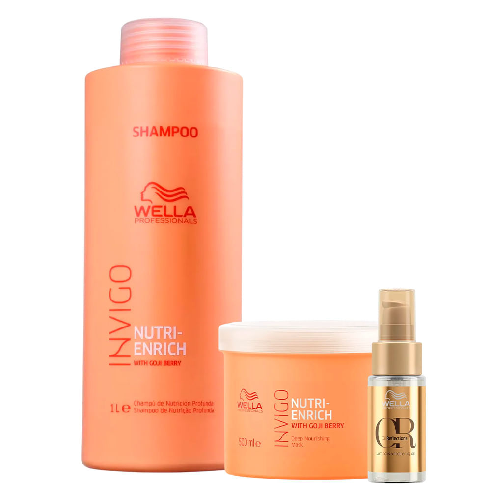 Kit Wella Shampoo 1L + Máscara 500ml + Óleo 30ml Invigo Nutri Enrich